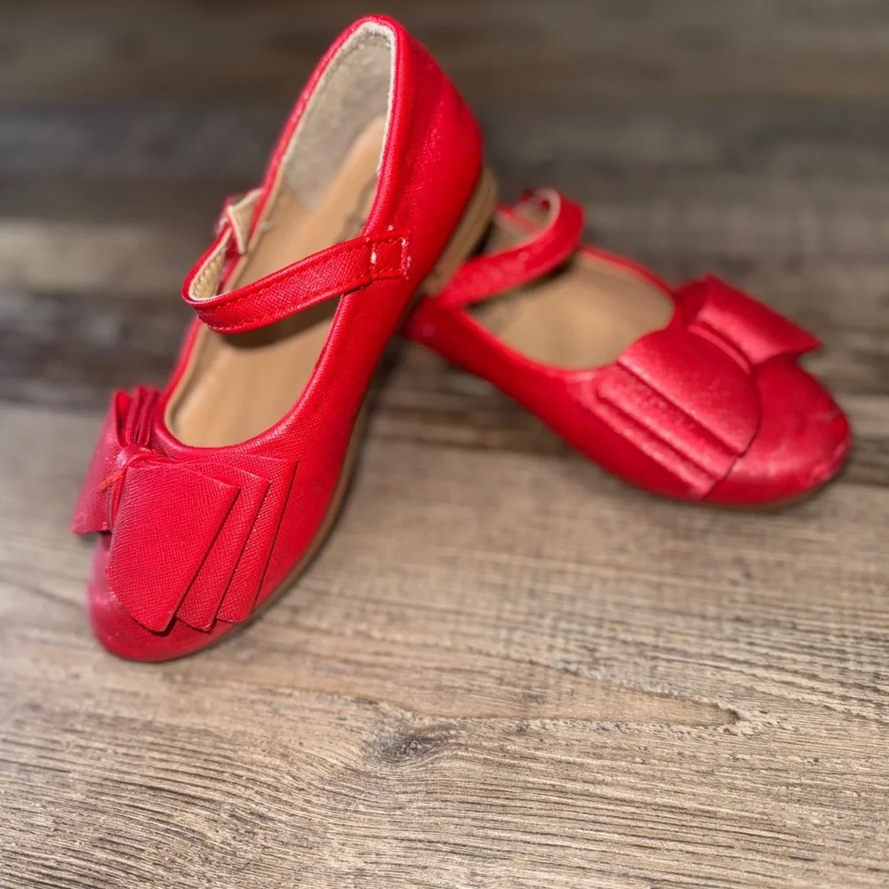 Girls Red Satin Mary Jane Size 32 or 1 Bow Dress Shoes Holiday